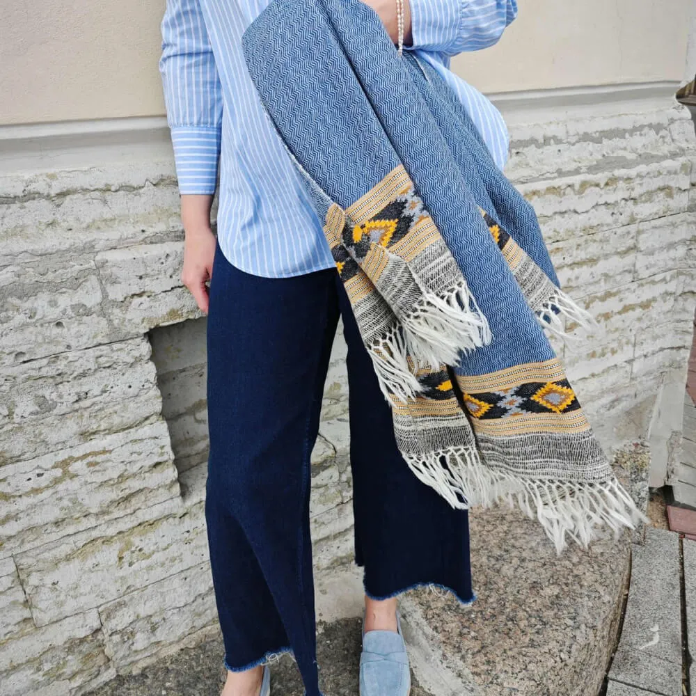 Большой шерстяной шарф Blue Melange Frost Folk - фото 2