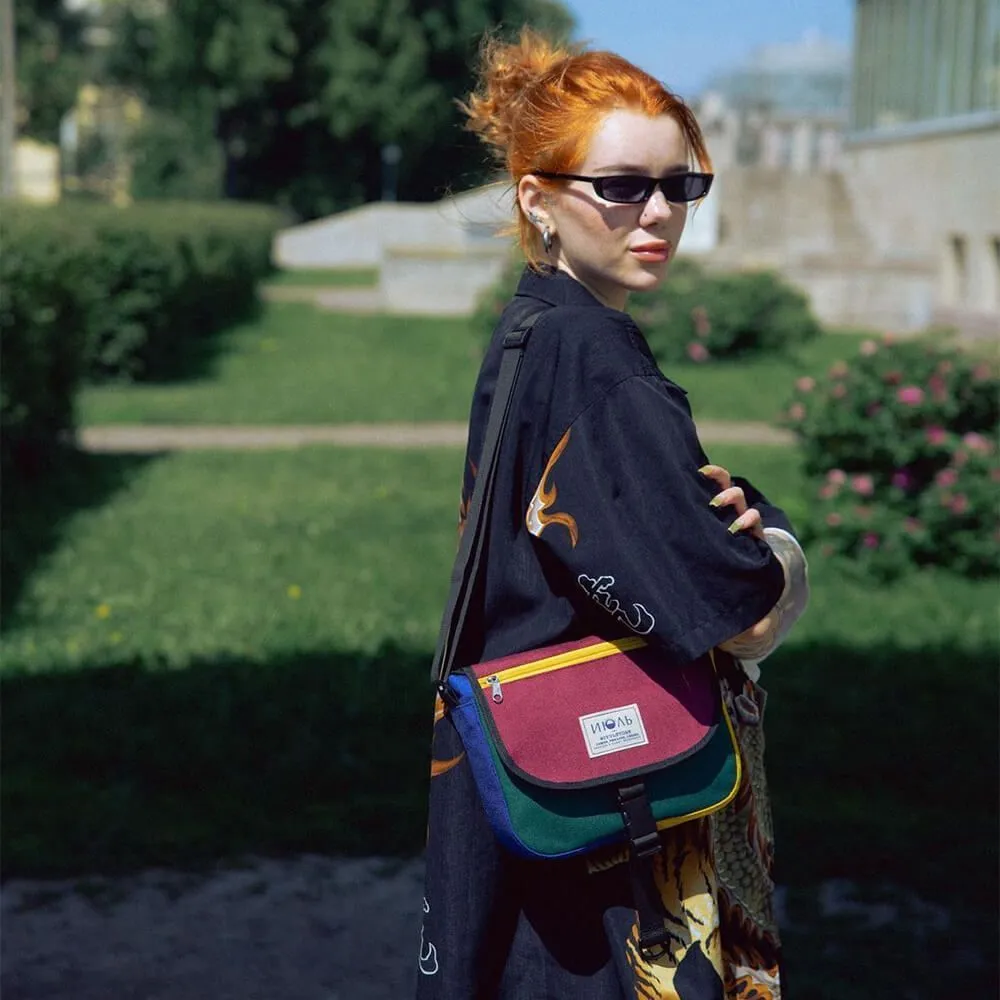 Сумка iyulstore Square Color block бордово-зелёная - фото 13