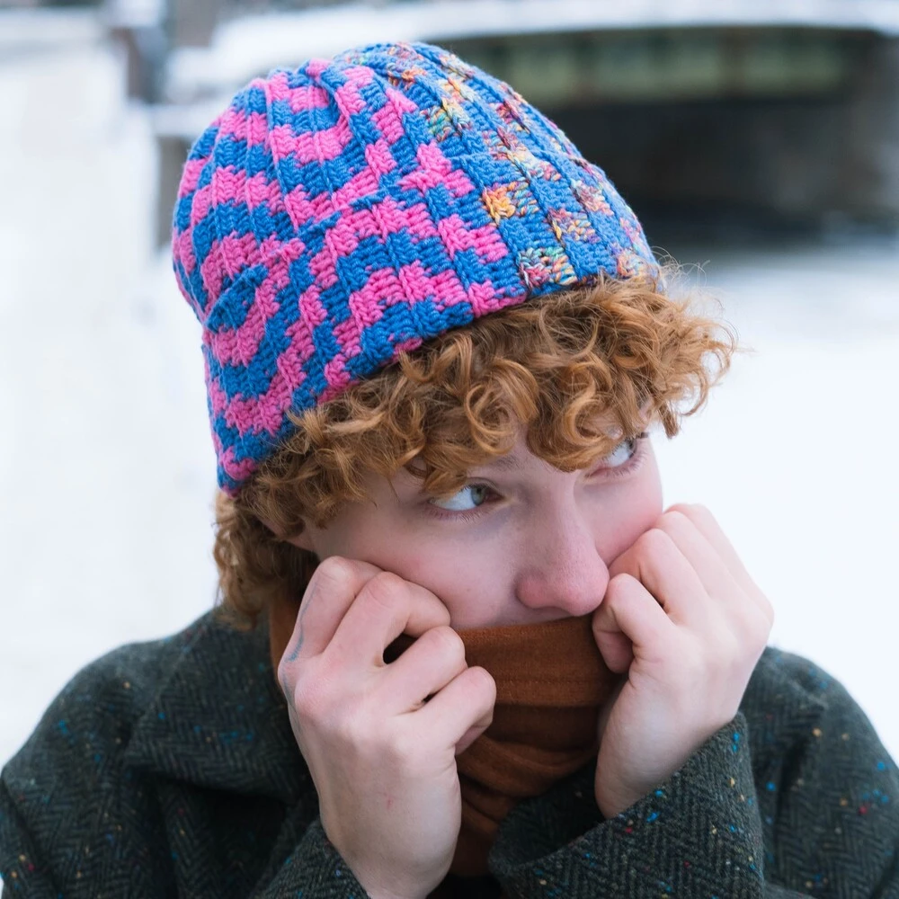 Шапка-бини Jacob Cro Twins Blue Pink melange - фото 2