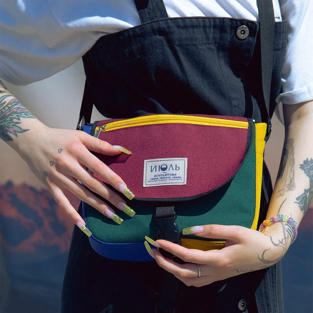 Сумка iyulstore Square Color block бордово-зелёная - фото 10