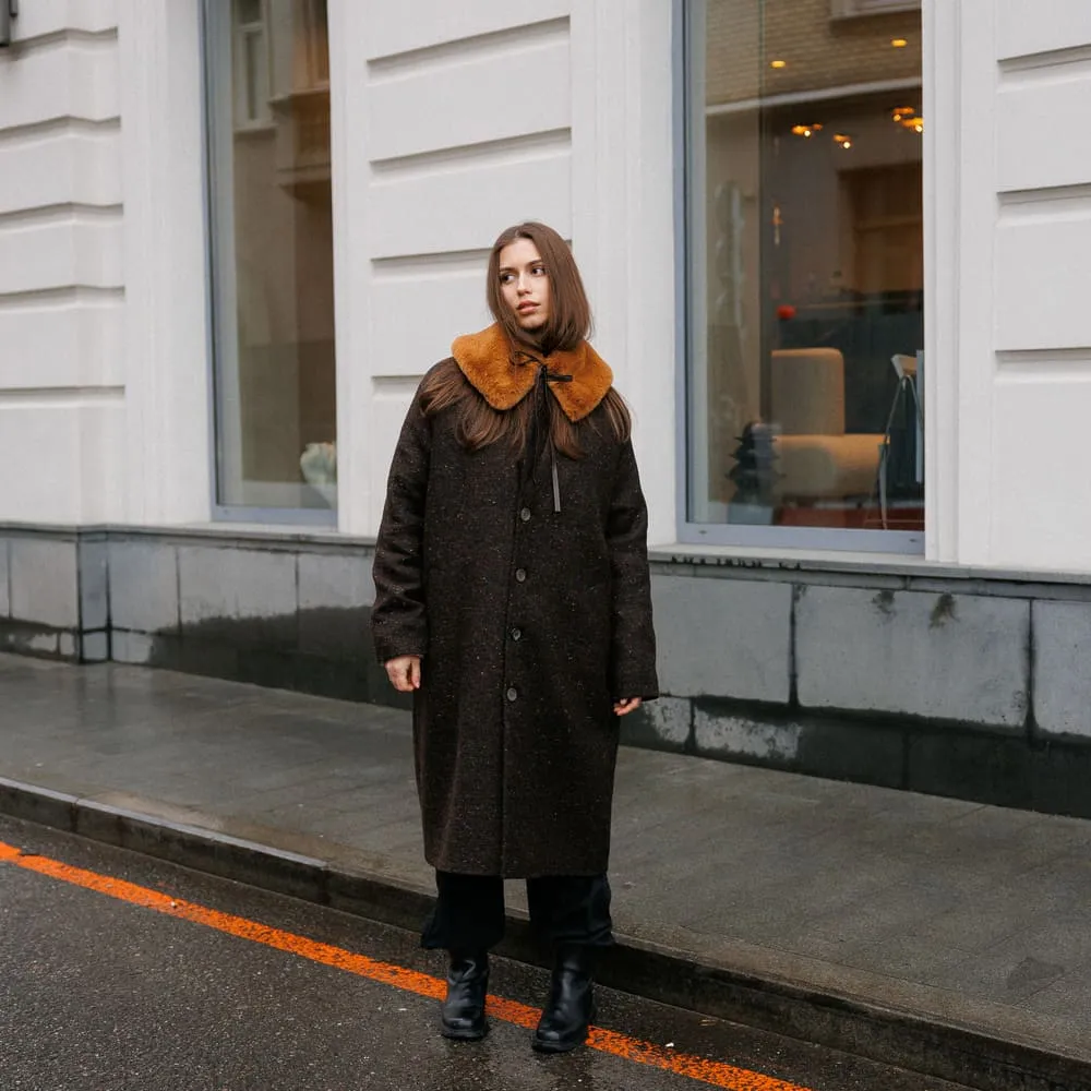 Пальто Friend Function коричневое с цветной крапинкой (50% шерсть) - фото 6