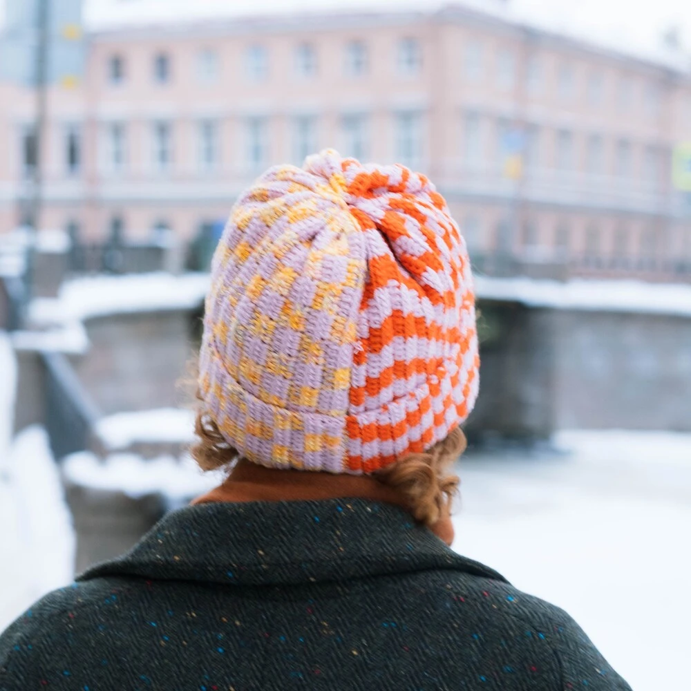 Шапка-бини Jacob Cro Twins Pink Red Yellow melange - фото 3