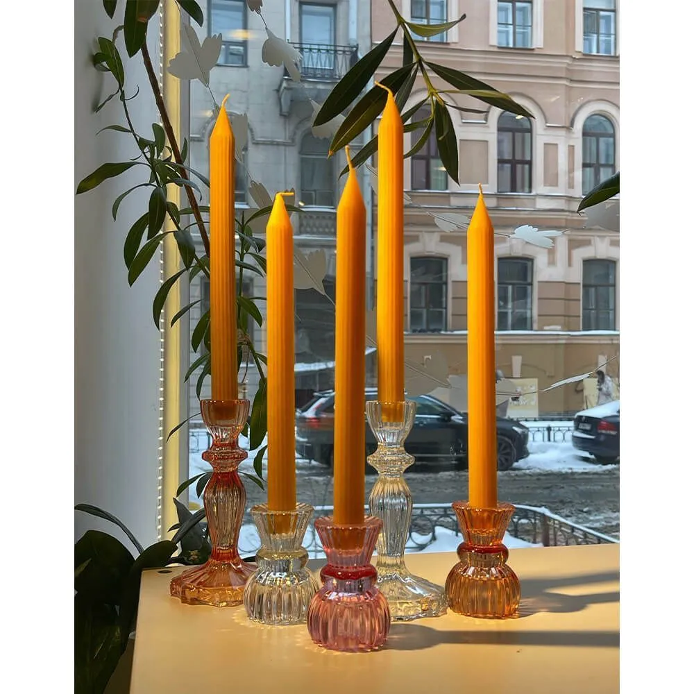Стеклянный высокий подсвечник REX оранжевый - фото 7