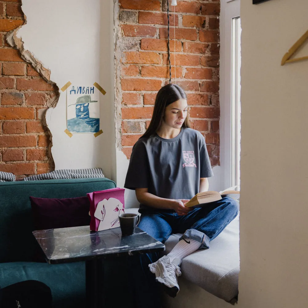 Футболка Friend Function Lazy Morning Running Club серая оверсайз - фото 7