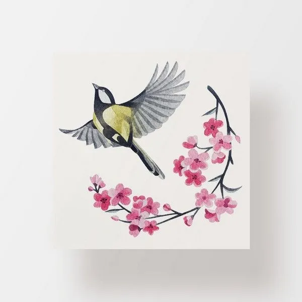 Временная татуировка Bird and sakura - фото 1
