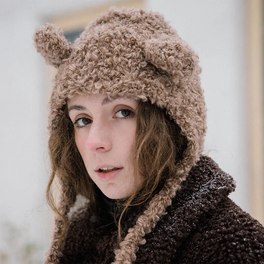 Шапка с ушками CHECK YA HEAD шерстяная светло-бежевая 2358 - фото 1