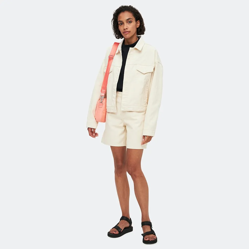 Укороченная джинсовая куртка SHU бежевая - фото 5