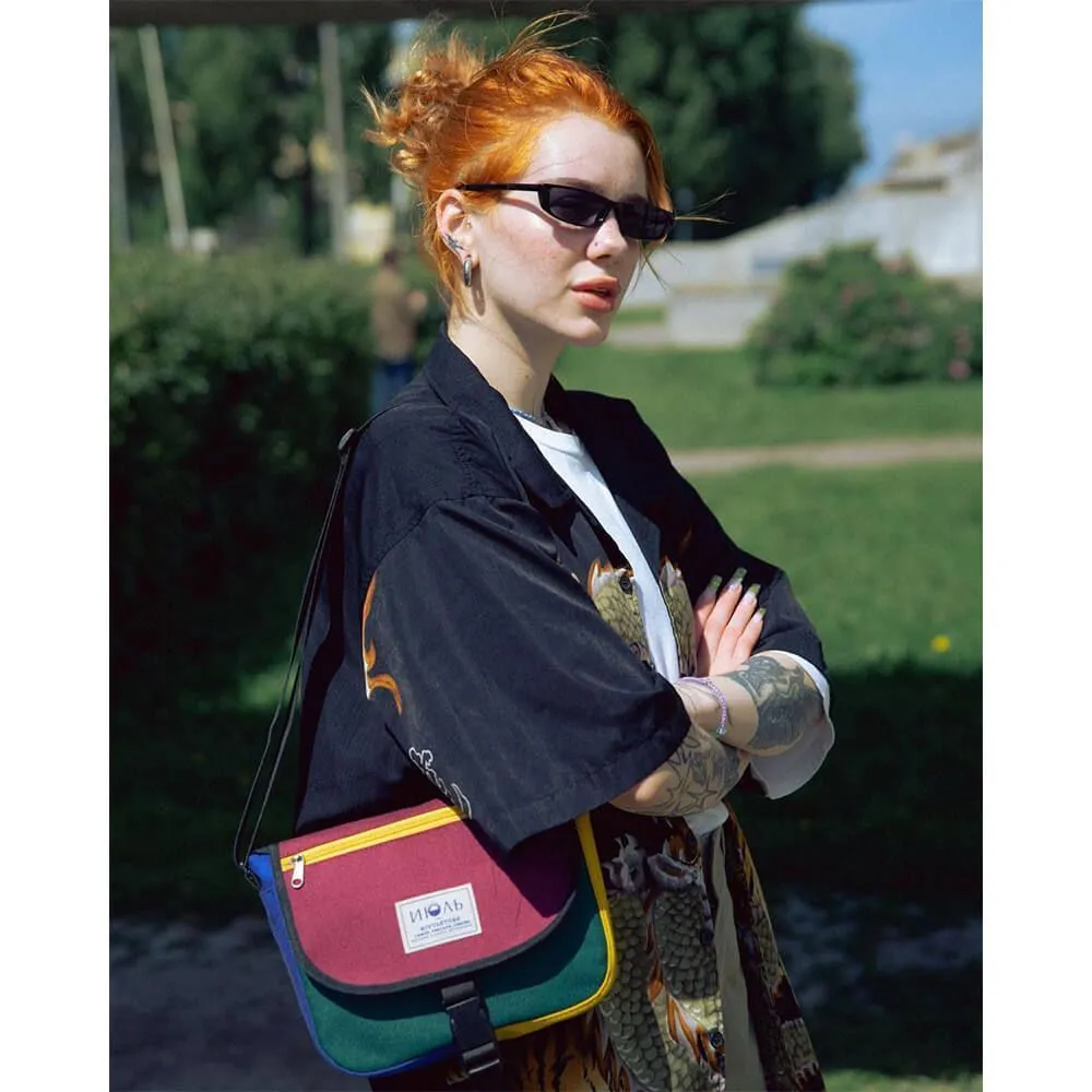 Сумка iyulstore Square Color block бордово-зелёная - фото 15