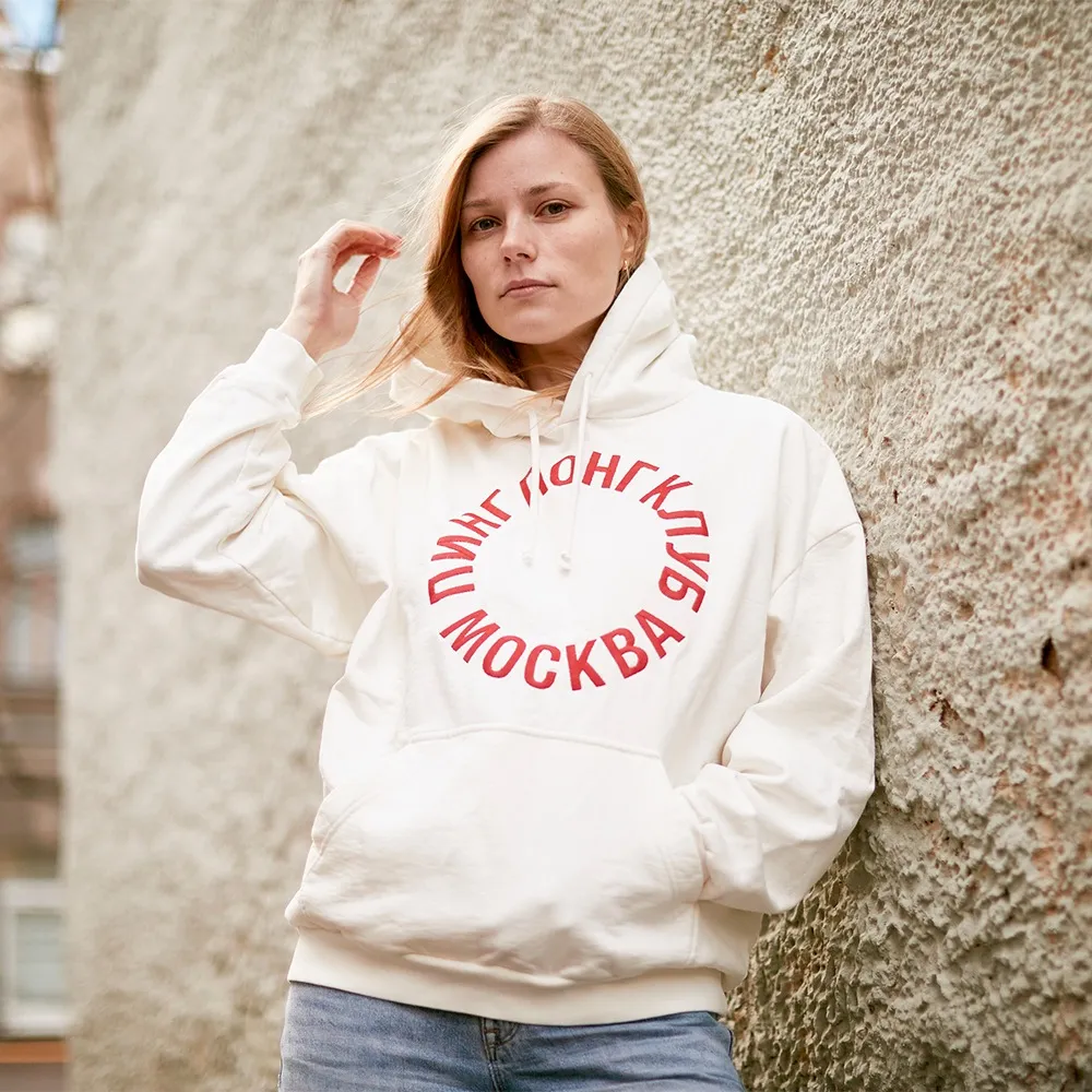 Худи Ping Pong Club Moscow Big Logo белый c красной вышивкой - фото 1