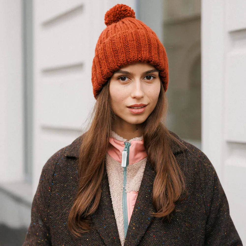 Шапка шерстяная с помпоном Friend Function Крупной Вязки Терракотовая - фото 3