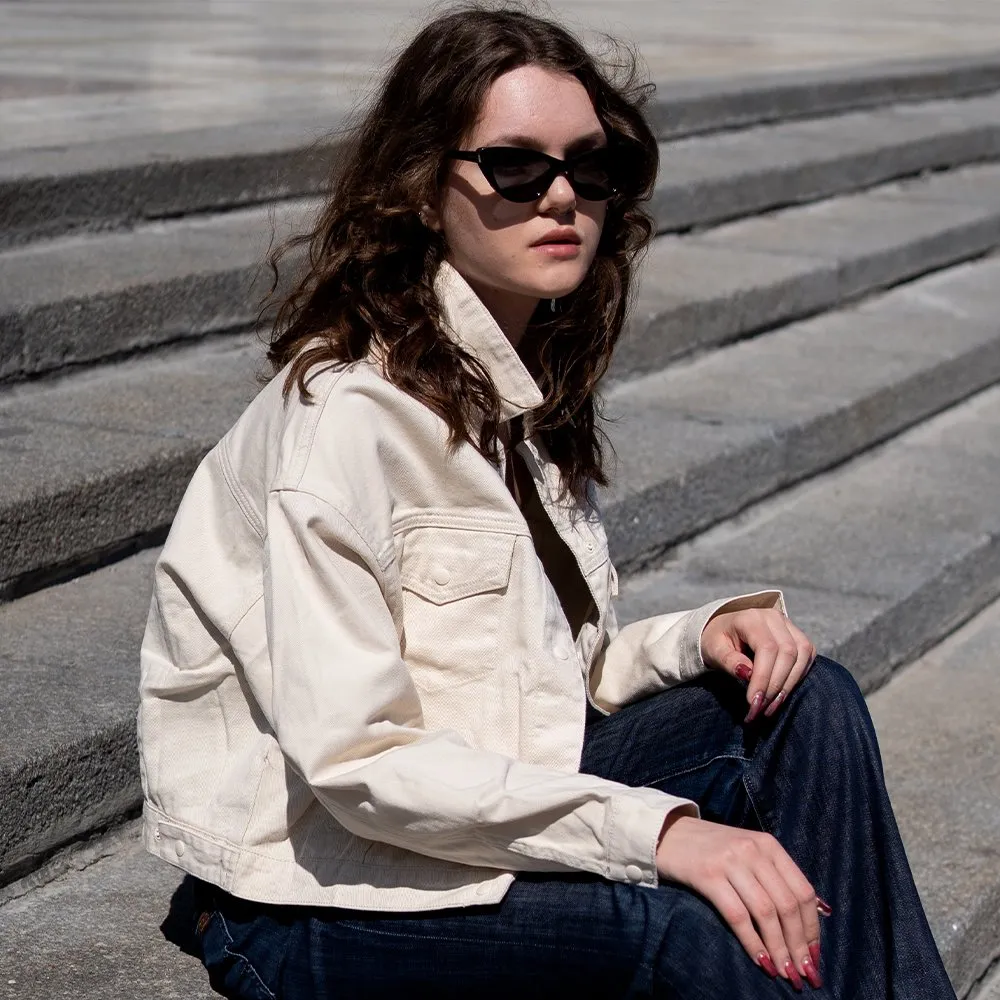 Укороченная джинсовая куртка SHU бежевая - фото 1