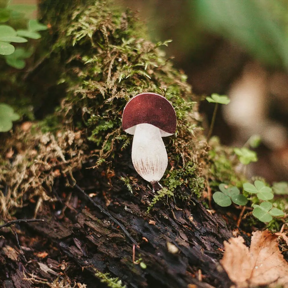 Деревянная брошка PlantMyBones Белый грибочек - фото 1