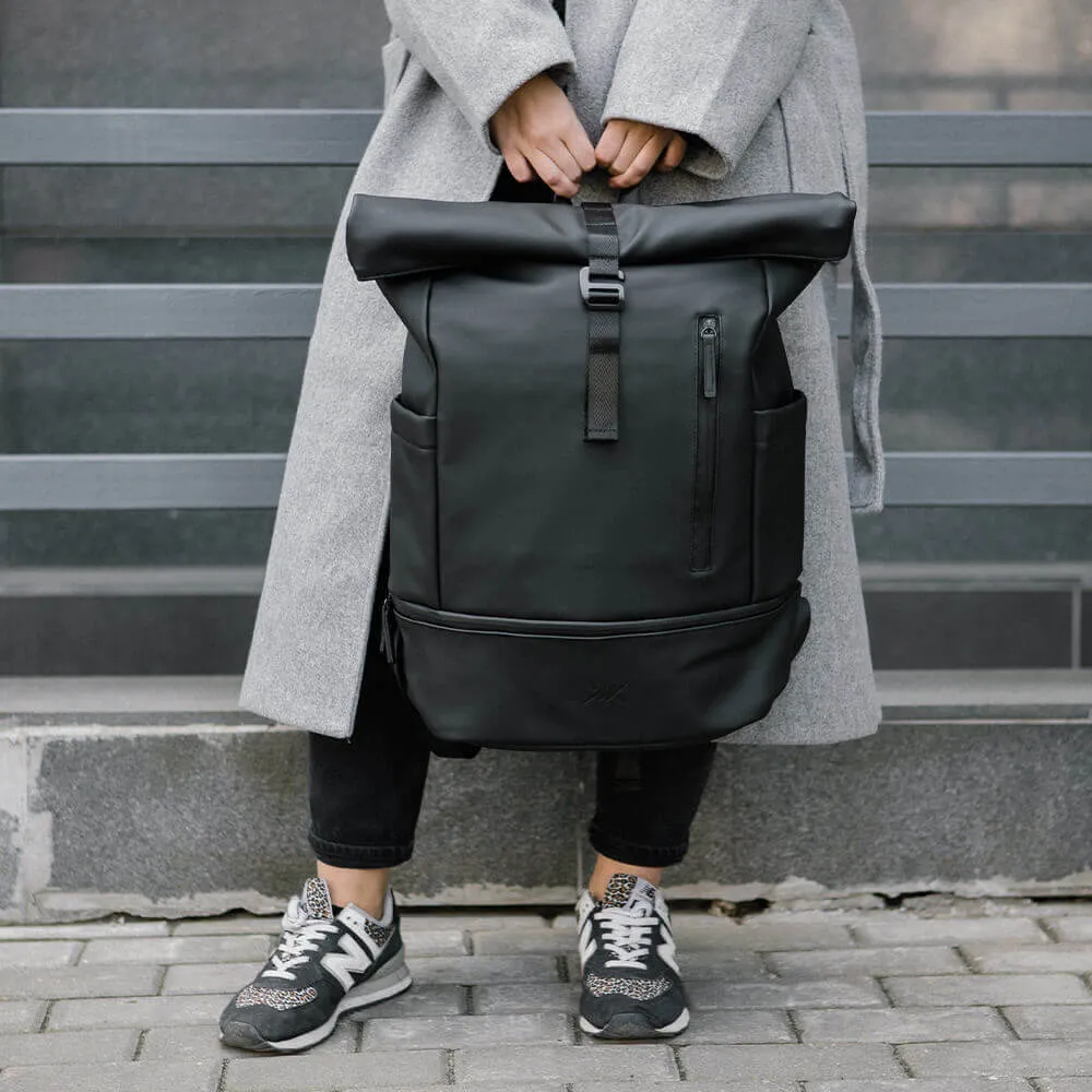 Рюкзак Молодость Roll Top Tech Leather черный - фото 3