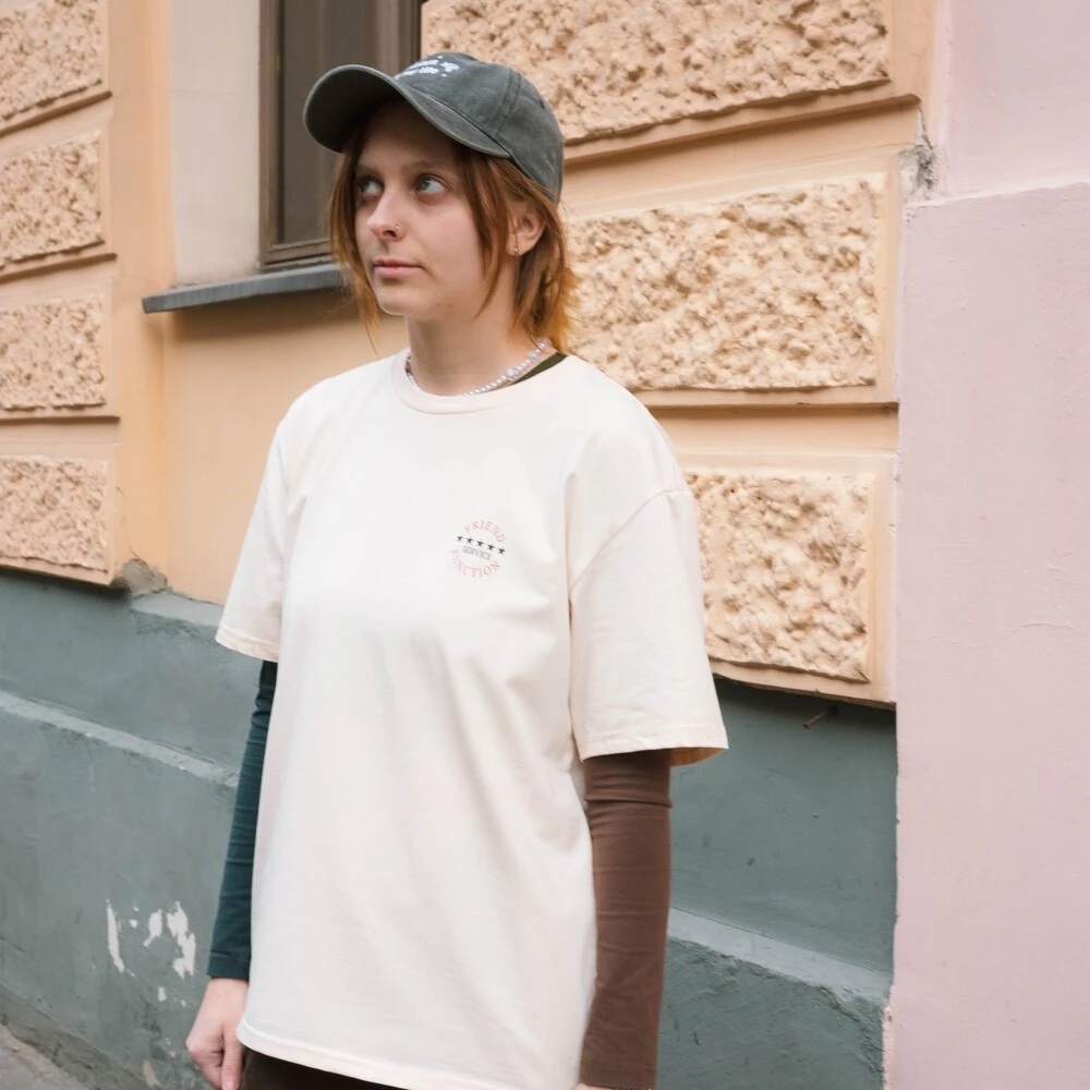 Футболка Friend Function Кот с Лапшой молочная оверсайз - фото 4