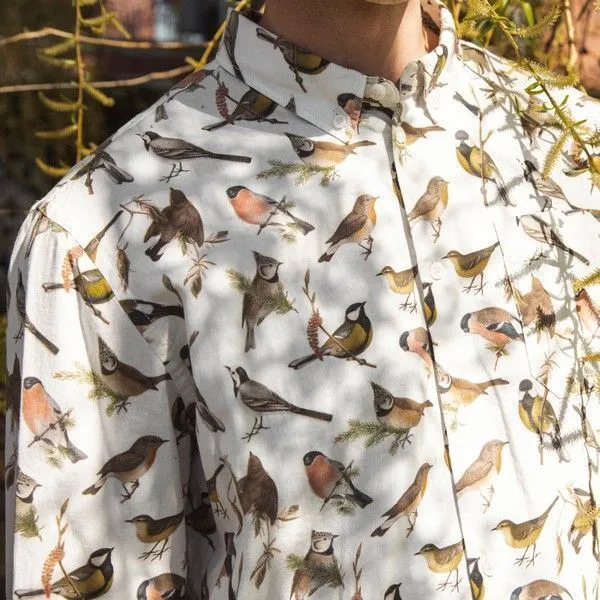 Рубашка Dedicated Varberg Autumn Birds Off-White мужская - фото 3