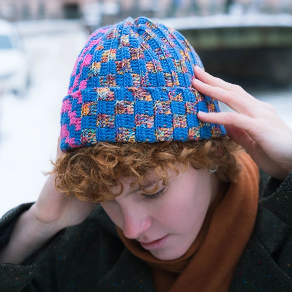 Шапка-бини Jacob Cro Twins Blue Pink melange - фото 3