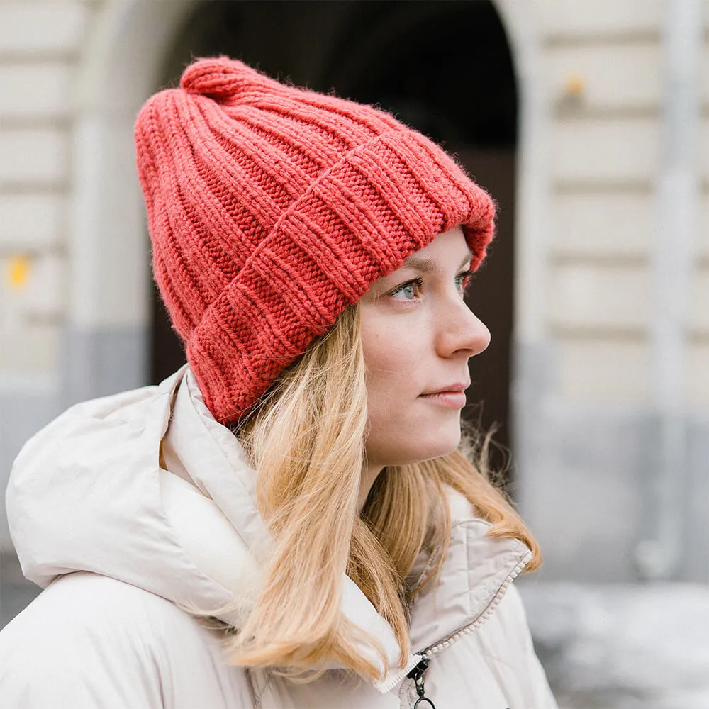 Шапка шерстяная Friend Function Крупной Вязки Коралловая - фото 4