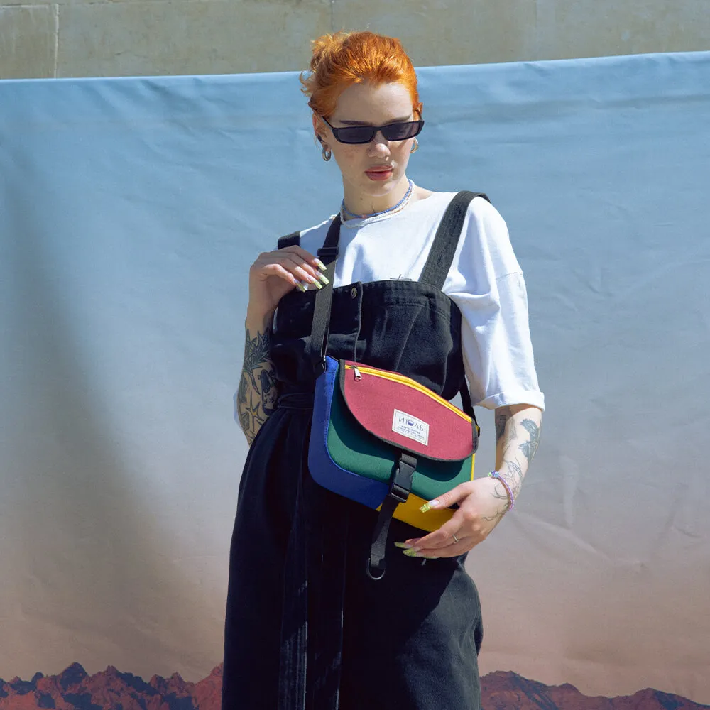 Сумка iyulstore Square Color block бордово-зелёная - фото 8