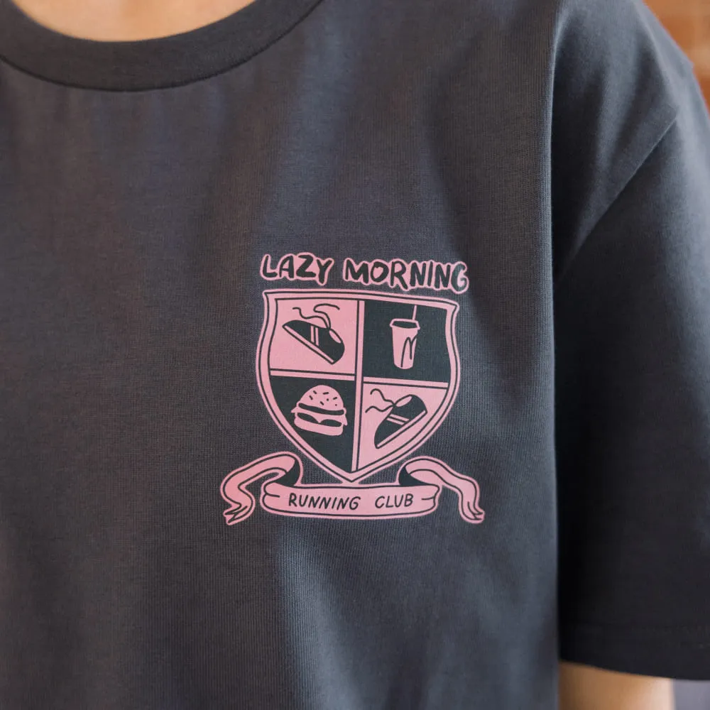 Футболка Friend Function Lazy Morning Running Club серая оверсайз - фото 2