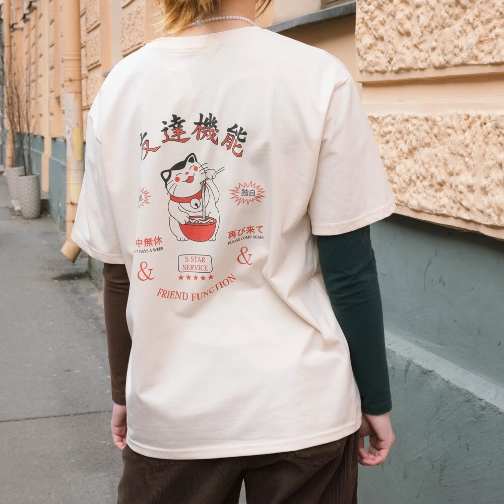 Футболка Friend Function Кот с Лапшой молочная оверсайз - фото 5