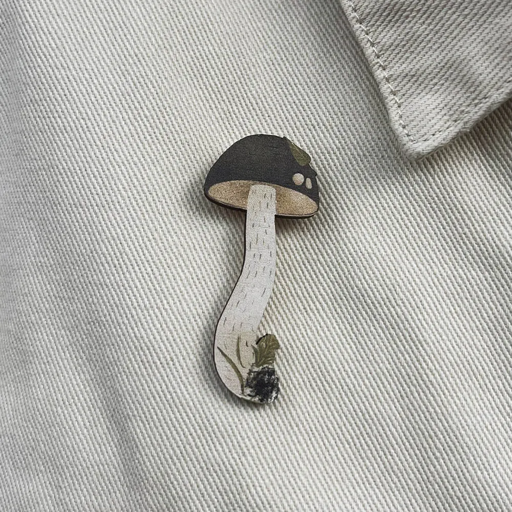 Деревянная брошка PlantMyBones Подберёзовик - фото 2