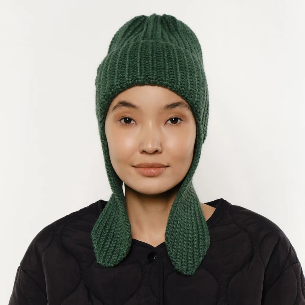 Ушанка UNU вязаная зелёная - фото 1