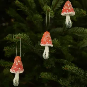 Ватная елочная игрушка - набор мухоморов (3 штуки)