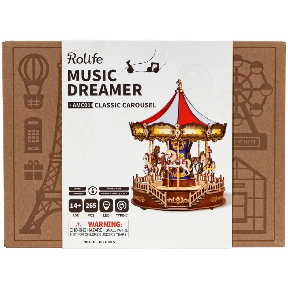 3D-пазл + музыкальная шкатулка Robotime Классическая карусель - фото 4