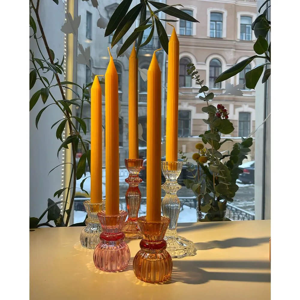 Стеклянный низкий подсвечник REX розовый - фото 8