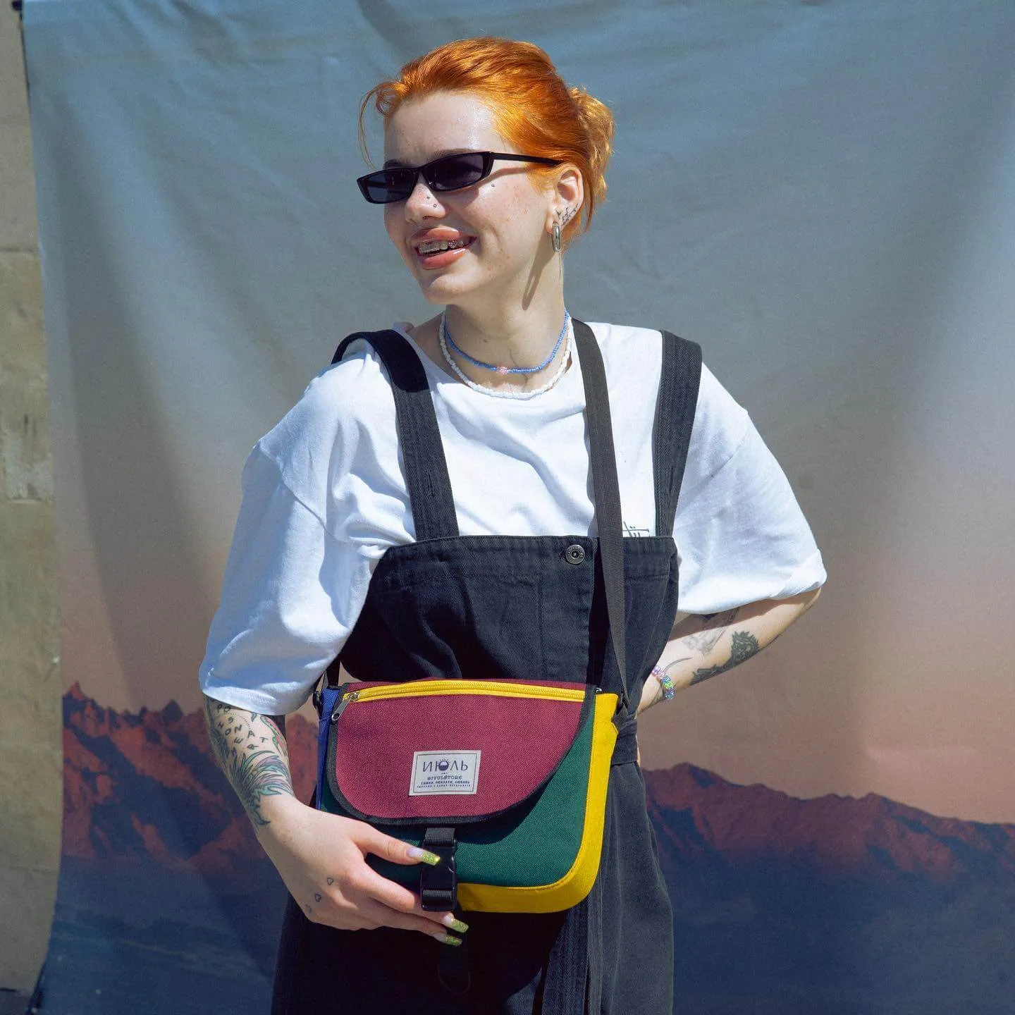 Сумка iyulstore Square Color block бордово-зелёная - фото 9