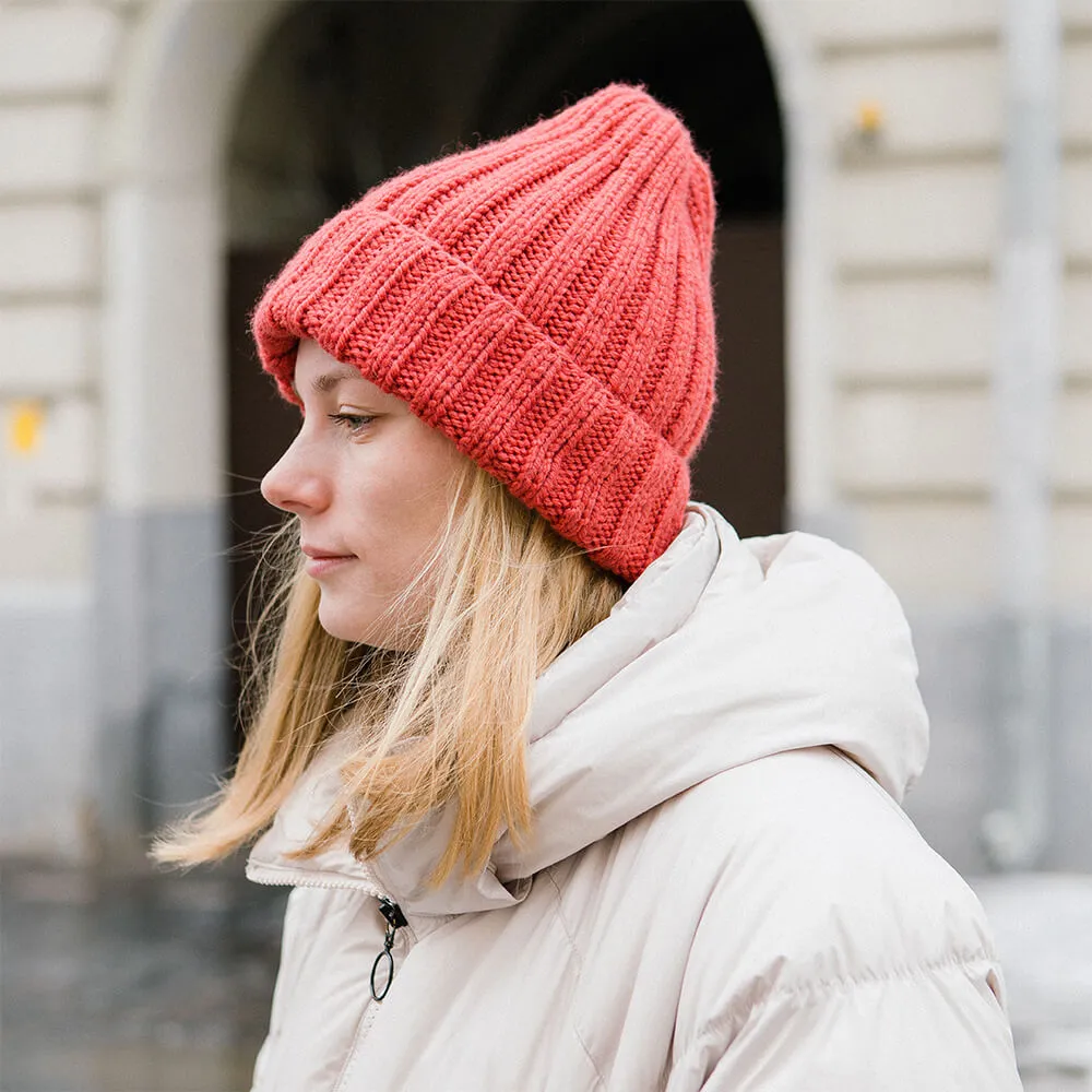 Шапка шерстяная Friend Function Крупной Вязки Коралловая - фото 5