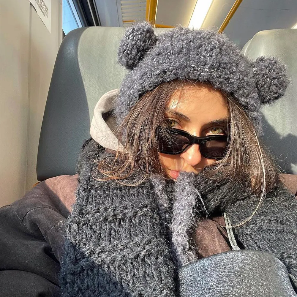 Шапка с ушками CHECK YA HEAD шерстяная графитовая 2358 - фото 12