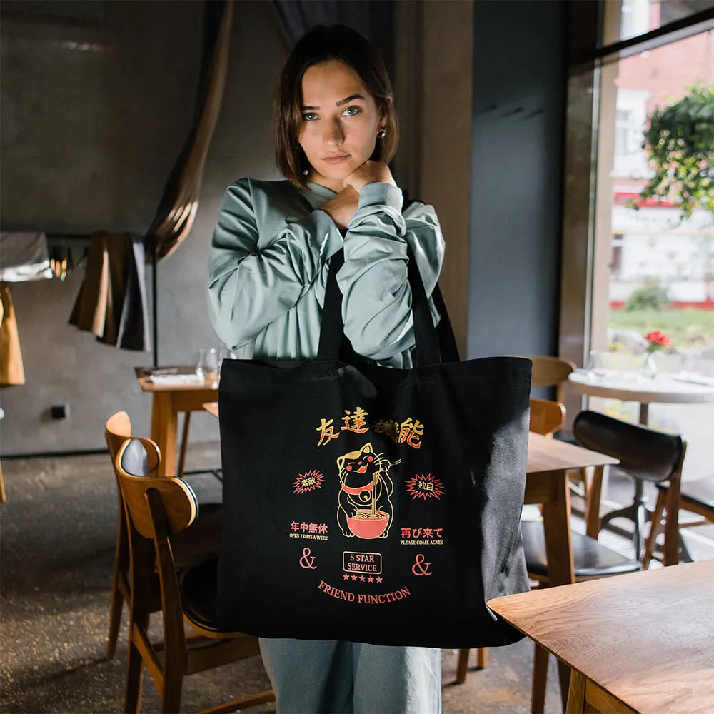 Большой черный шоппер Friend Function кот с лапшой - фото 7