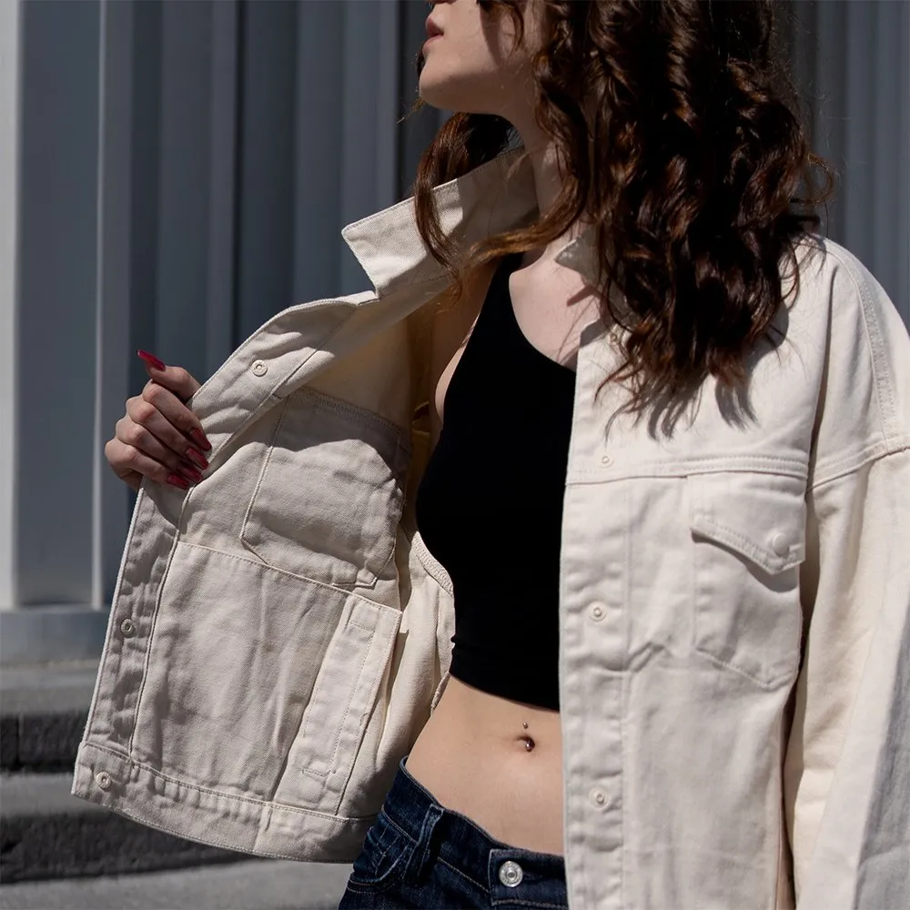 Укороченная джинсовая куртка SHU бежевая - фото 2