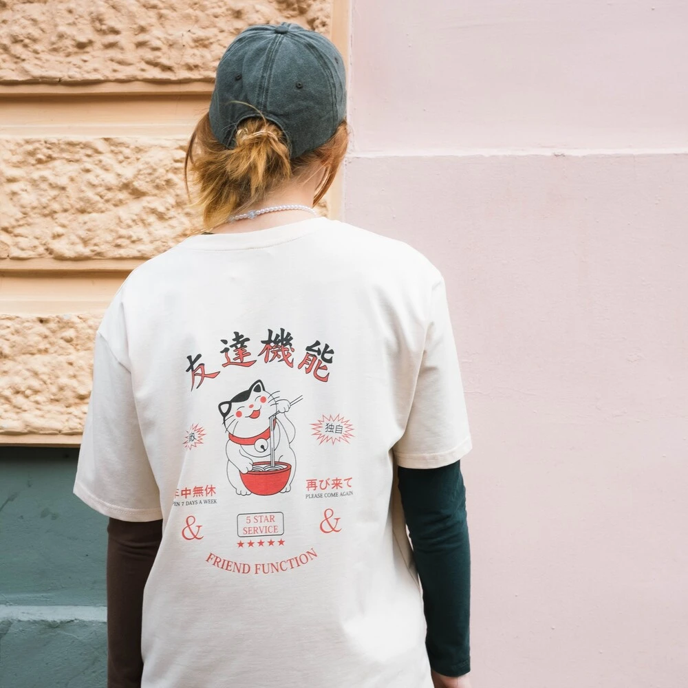 Футболка Friend Function Кот с Лапшой молочная оверсайз - фото 1
