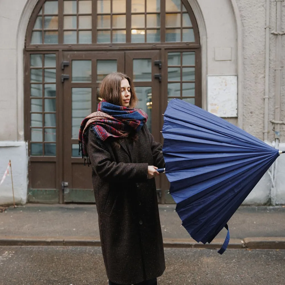 Зонт-трость с автооткрытием 24 ребра синий - фото 4