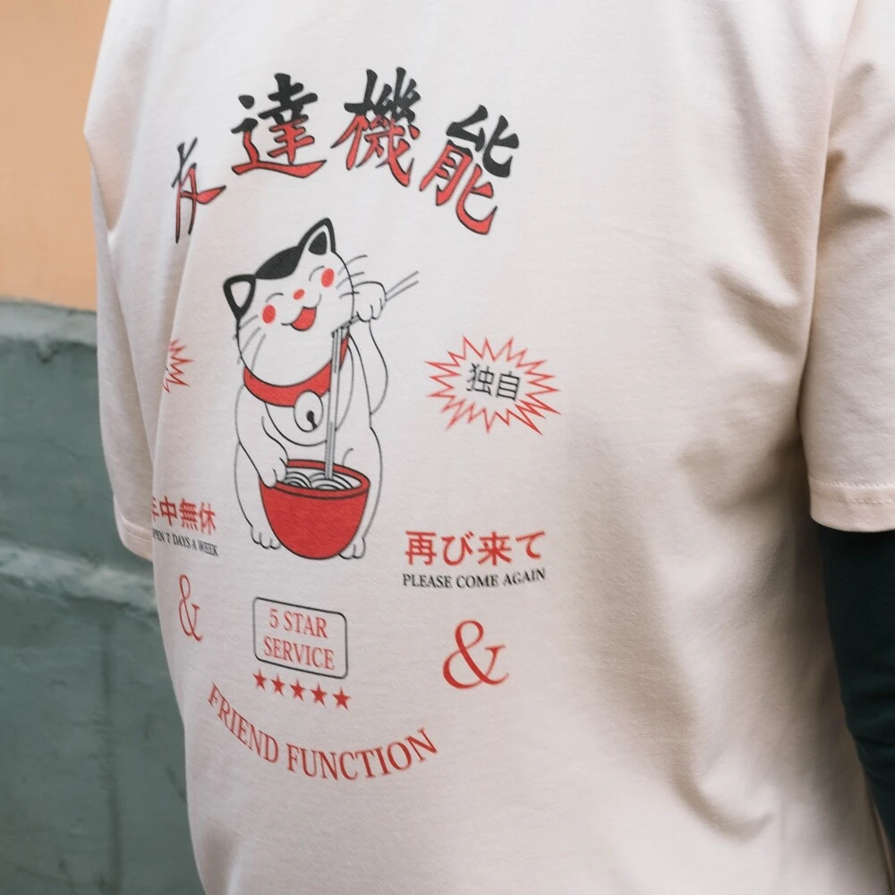 Футболка Friend Function Кот с Лапшой молочная оверсайз - фото 2