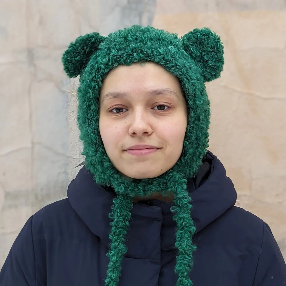 Шапка с ушками CHECK YA HEAD шерстяная зеленая 2358 - фото 1