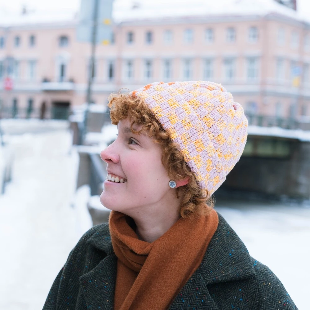 Шапка-бини Jacob Cro Twins Pink Red Yellow melange - фото 5