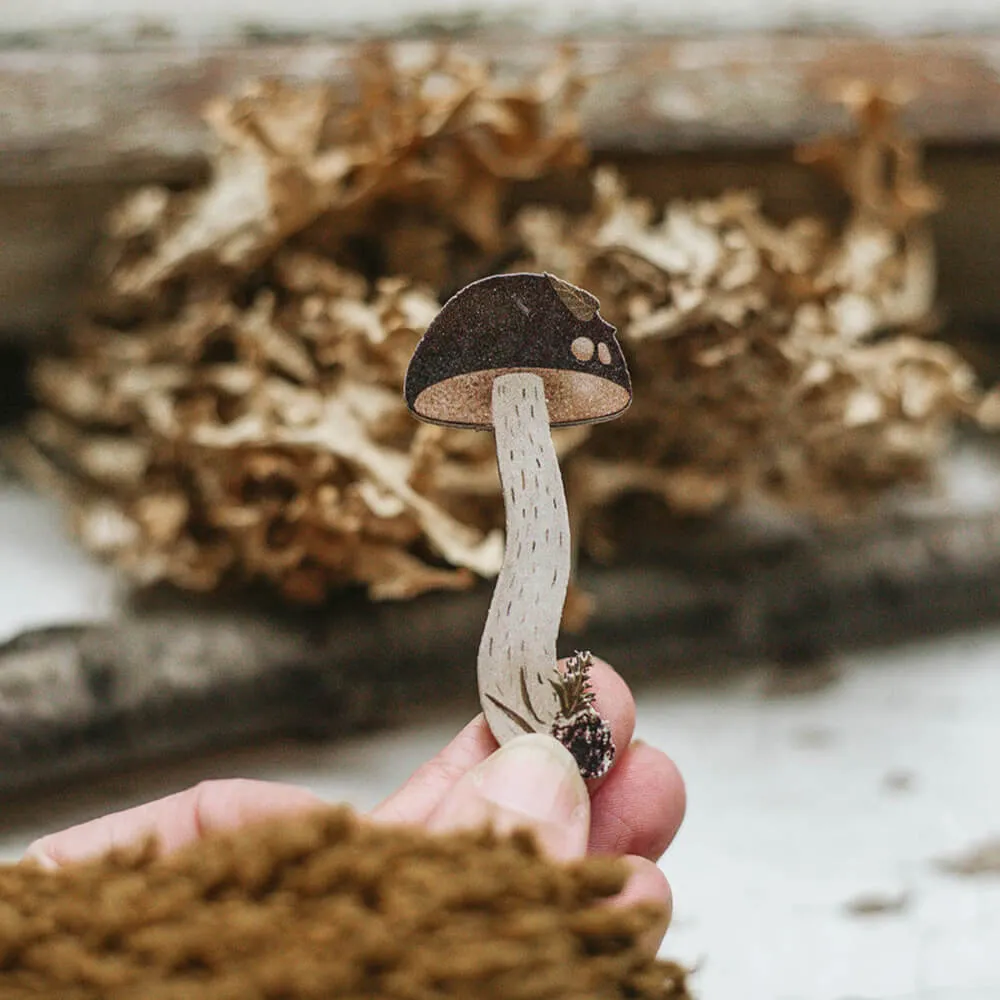 Деревянная брошка PlantMyBones Подберёзовик - фото 5