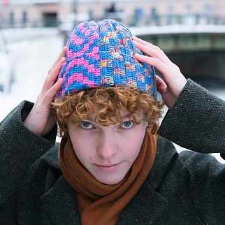 Шапка-бини Jacob Cro Twins Blue Pink melange