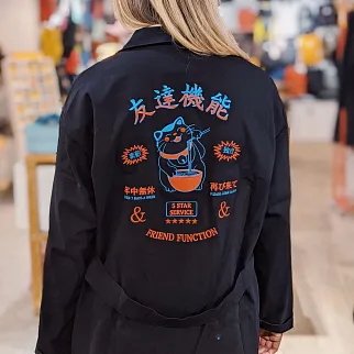 Рабочий халат Friend Function черный с котом