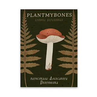 Деревянная брошка PlantMyBones Сыроежка