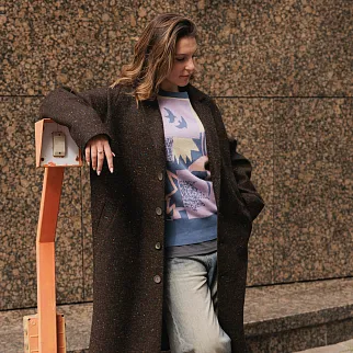 Пальто Friend Function коричневое с цветной крапинкой (50% шерсть)