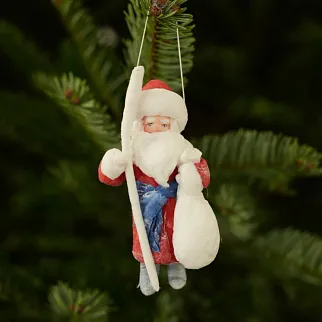 Ватная елочная игрушка - Дед Мороз в красной шубе