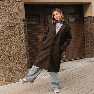 Пальто Friend Function коричневое с цветной крапинкой (50% шерсть)