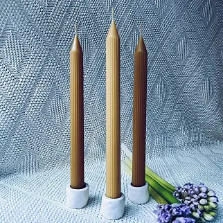 Рифленая столовая свеча из пчелиного воска - набор 5 шт