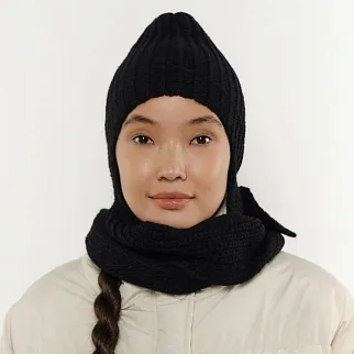 Ушанка-шарф UNU вязаная черная