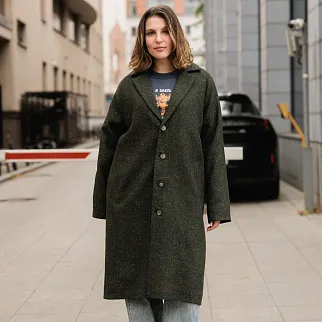 Пальто Friend Function зеленое с цветной крапинкой (50% шерсть)