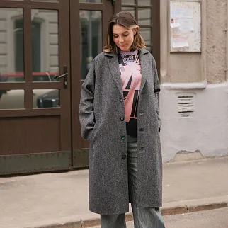 Пальто Friend Function серое с цветной крапинкой (50% шерсть)